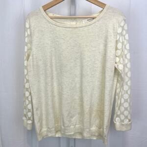 SPARROW L Anthropologie 3/4 Dot Sleeve Pullover Knit Top Cotton Cashmere Cream
